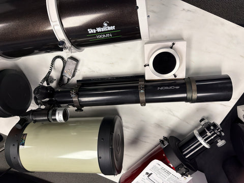 Used Orion 100ED OTA and rings w/RACI, glass solar filter + focus motor