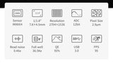 ASI664MC key specs: IMX664 1/1.8 inch sensor, 2704x1536, 2.9um pixels, 12-bit ADC, 36.5ke full well, 91% QE, USB 3.0, 95fps