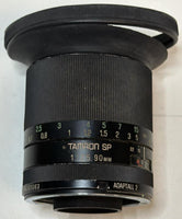 Vintage Tamron SP 90mm f/2.5 lens and hood (Japanese-made)